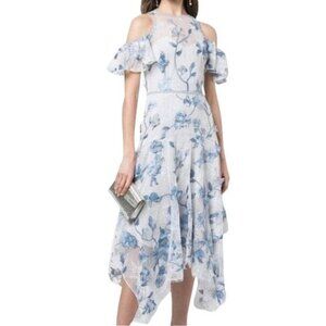 evelyn lace high low midi dress Evelyn Lace Trim Tiered Ruffle Maxi Dress Periwinkle Blue / M